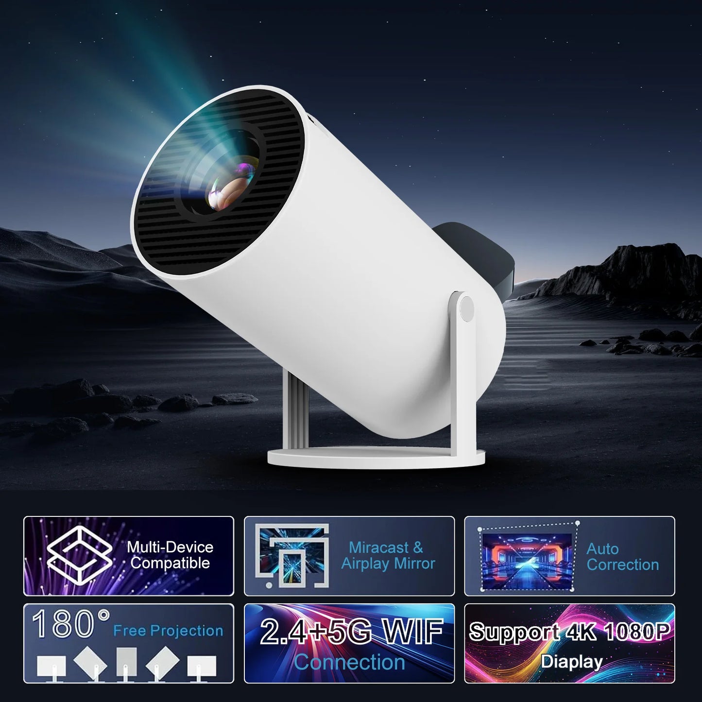 P1 4K Full HD Projector – WiFi 6, 3D Home Theater & Portable Design