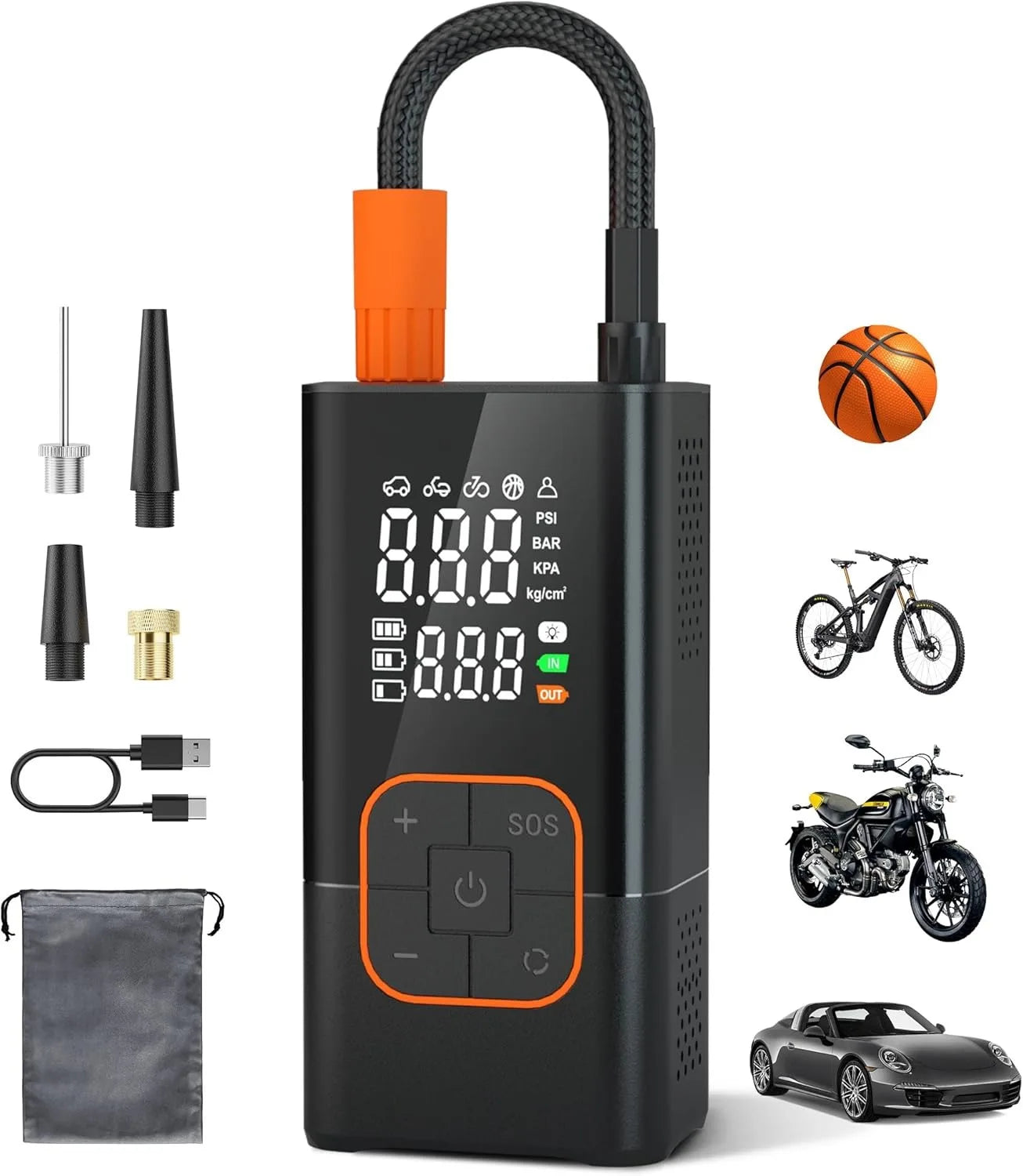 Portable Tire Inflator Air Compressor – 150PSI, 20000mAh Cordless Air Pump with LED Lights