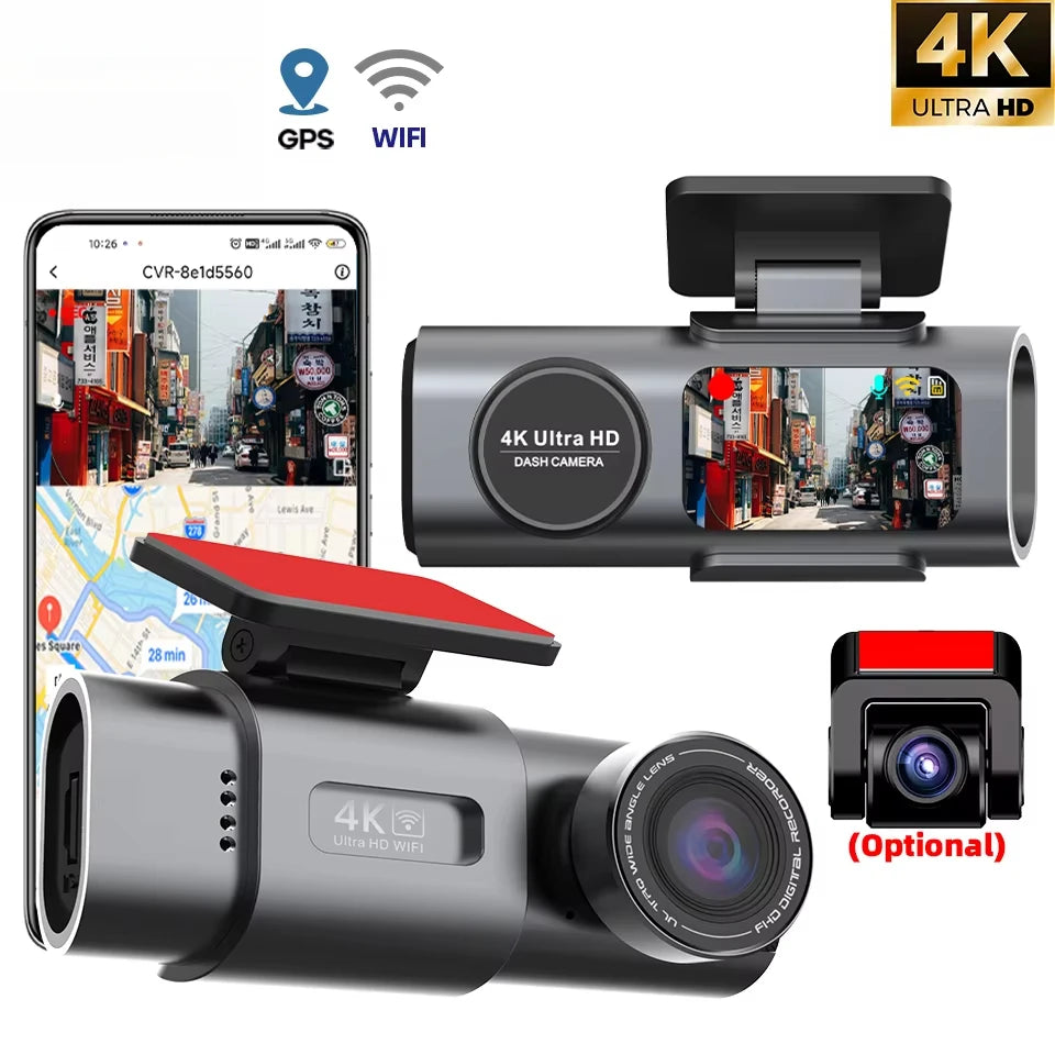 4K Dual-Lens Dash Cam – UHD Car Camera with Night Vision, GPS & Wi-Fi