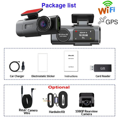 4K Dual-Lens Dash Cam – UHD Car Camera with Night Vision, GPS & Wi-Fi