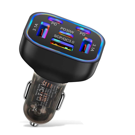 UYUXIO 6-in-1 USB-C Car Charger – Super Fast 30W Charging for All Your Devices