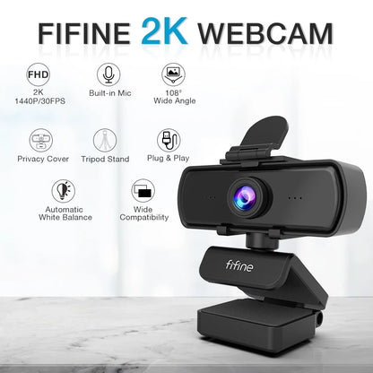 FIFINE K420 1440p Full HD Webcam – Clear Video & Built-In Microphone for Streaming & Calls