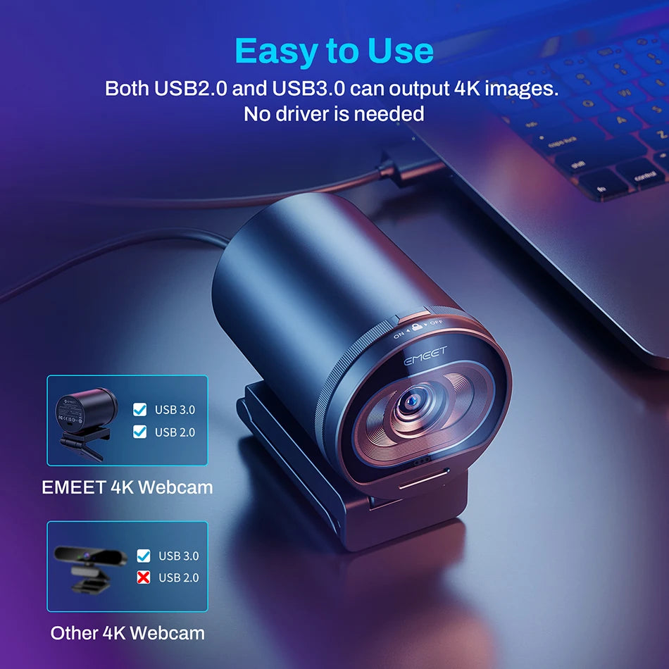 EMEET S600 4K Streaming Webcam – Ultra HD Video & Built-In Mics for Streaming & Video Calls