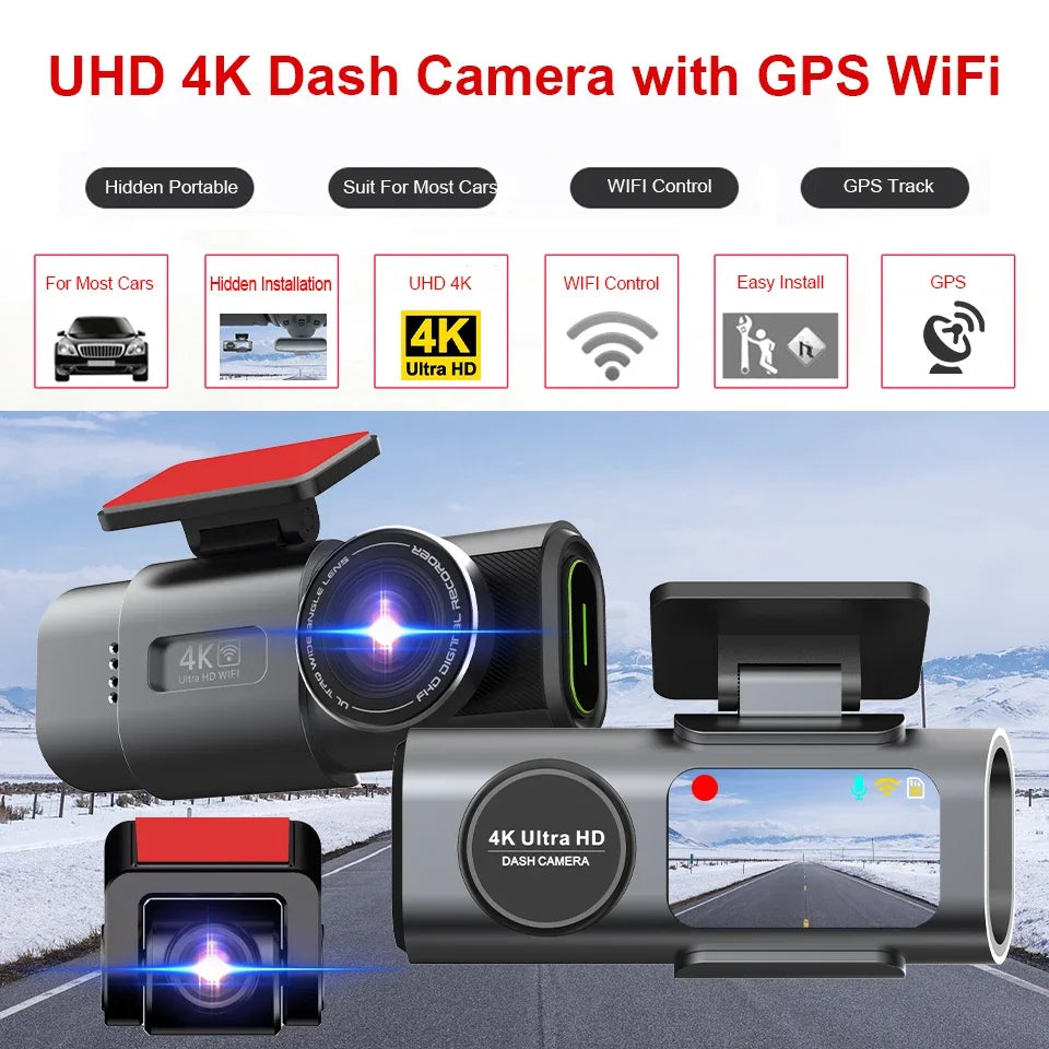 4K Dual-Lens Dash Cam – UHD Car Camera with Night Vision, GPS & Wi-Fi