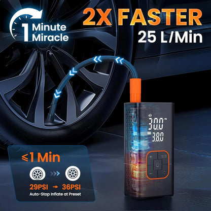 Portable Tire Inflator Air Compressor – 150PSI, 20000mAh Cordless Air Pump with LED Lights