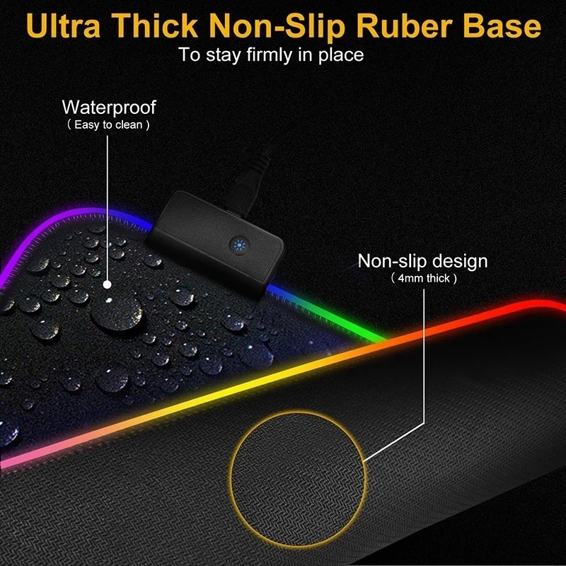 RGB LED Gaming Mousepad – Waterproof, Large Desk Mat with Backlit Effects