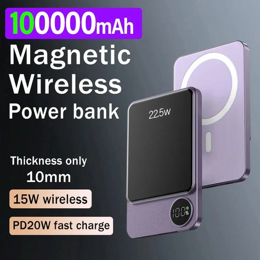 Magnetic Wireless Power Bank – 100000mAh Portable Fast Charger with USB-C for MagSafe Phones