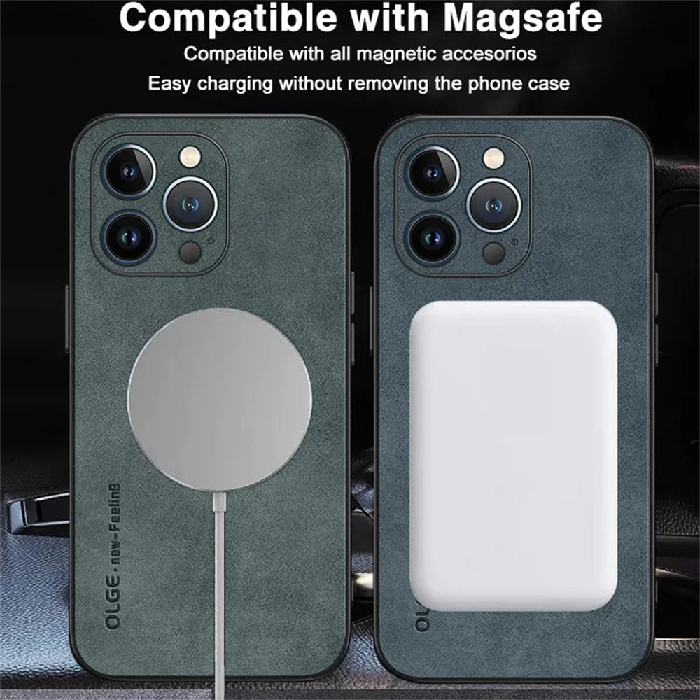 MagSafe LuxeLeather Case – Premium Leather & Shockproof Protection for iPhone