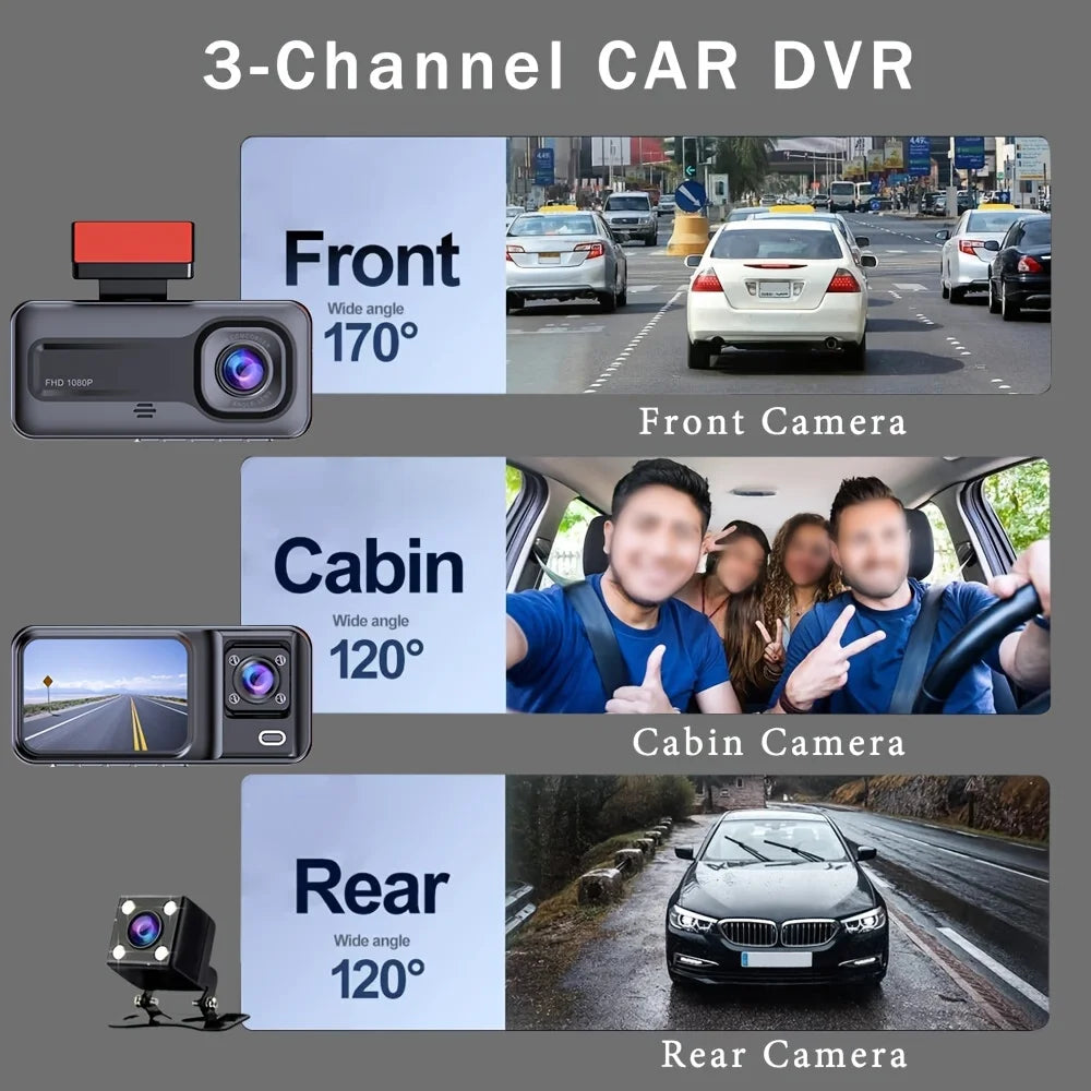 DriveGuard 3X – 3-Channel Dash Cam with Full HD Recording & Rear View Camera